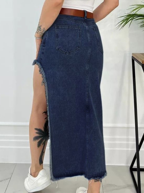 AAHWAN High Waist Midi Middle Slit Skirt - Image 2