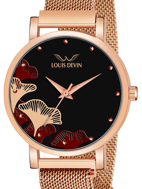 LOUIS DEVIN Women Brass Dial & Straps Analogue Watch LD-RG162-BLK - Image 5