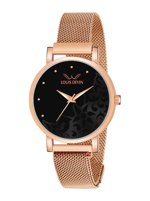LOUIS DEVIN Women Brass Dial & Straps Analogue Watch LD-RG154-BLK