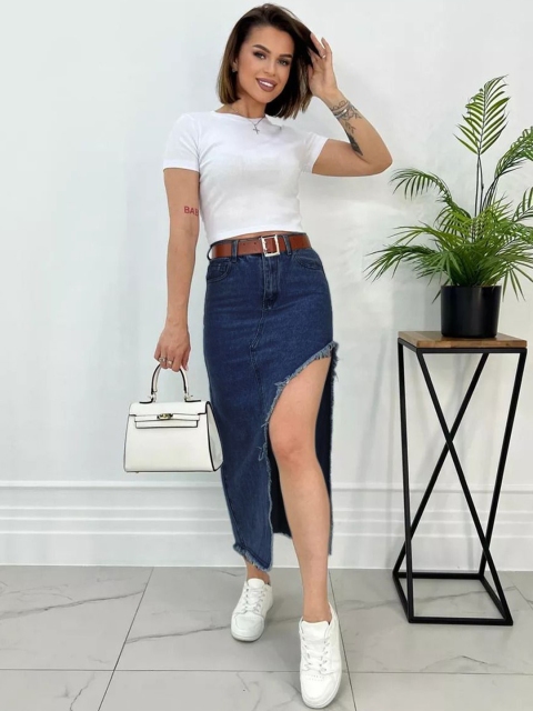 AAHWAN High Waist Midi Middle Slit Skirt - Image 3
