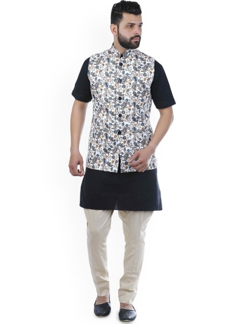 VEERA PARIDHAAN Jute Cotton Printed Chinese Collar Nehru Jacket