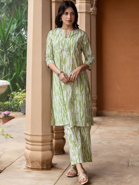 FIORRA Women's Green Cotton Straight Kurta Set