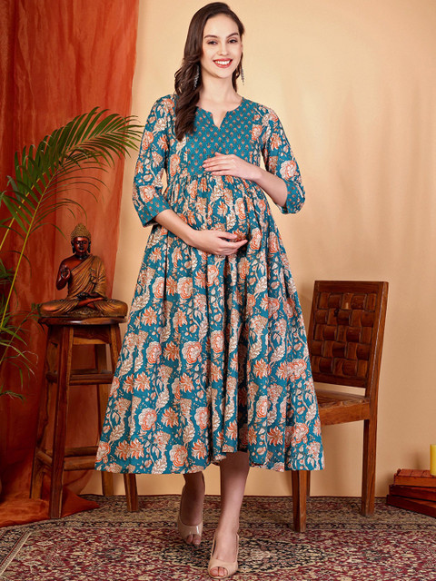 TARANJAL Women Floral Printed Maternity Anarkali Kurta