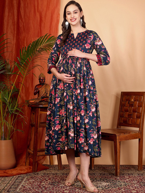 TARANJAL Women Floral Printed Maternity Anarkali Kurta