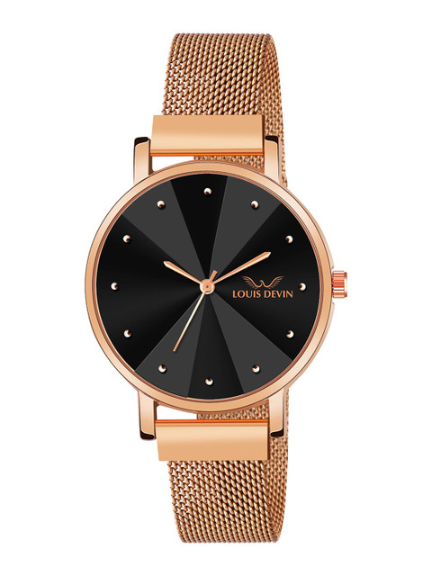 LOUIS DEVIN Women Brass Embellished Dial & Bracelet Style Straps Analogue Watch LD-RG173-BLK