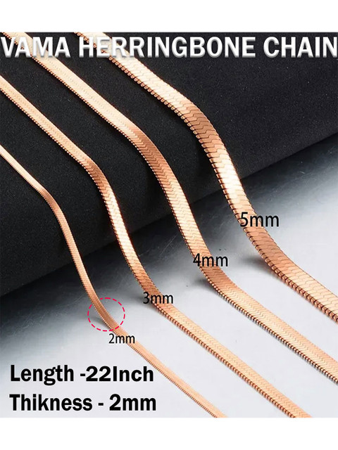 VAMA Simple Stainless Steel Rose Gold Flat Snake Herringbone Necklace Chains - Image 3