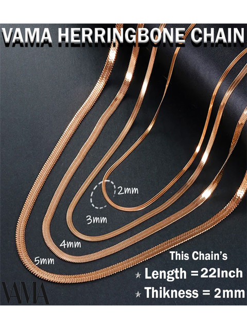 VAMA Simple Stainless Steel Rose Gold Flat Snake Herringbone Necklace Chains - Image 2