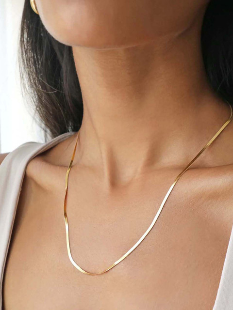 VAMA Women Classic Stainless Steel Gold Flat Snake Herringbone Necklace Chains