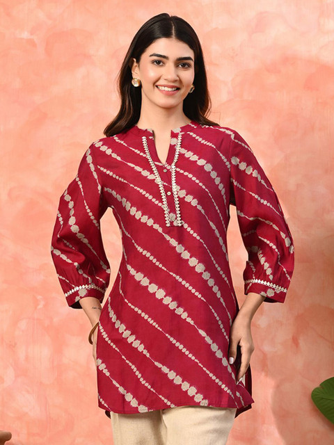 Sangria Modal Mandarin Collar Printed Ethnic Tunic