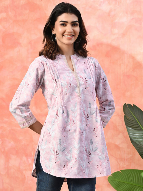 Sangria Mandarin Collar Printed Tunic
