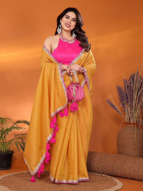 FABMORA Sequinned Silk Cotton Saree