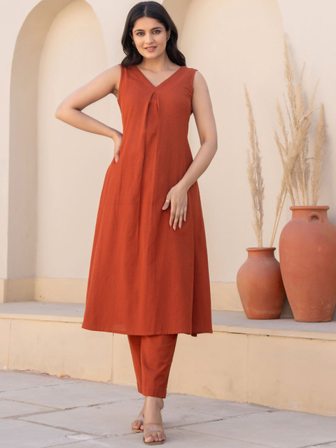 Haute and Humble Women Angrakha Pure Cotton Kurta With Trousers
