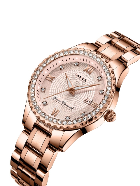 ALIX Women Embellished Dial & Stainless Steel Straps Analogue Watch AL2536_RGRG - Image 3