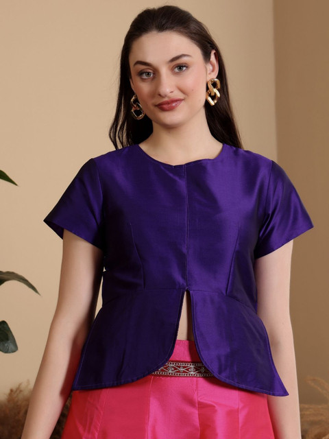 Frolic Rolic Round Neck Short Sleeves Saree Blouse