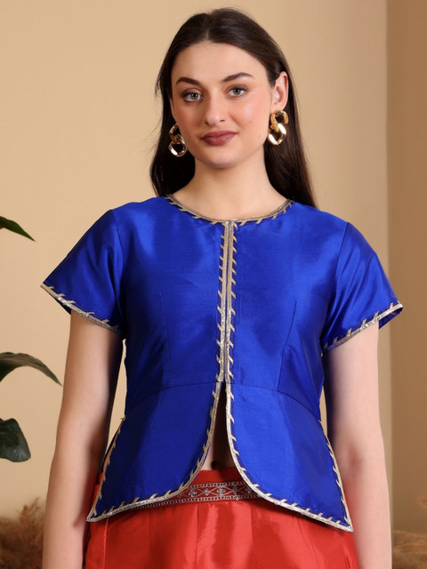 Frolic Rolic Lace Detail Round Neck Short Sleeves Saree Blouse