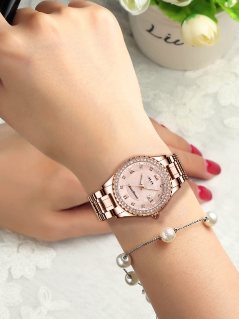 ALIX Women Embellished Dial & Stainless Steel Straps Analogue Watch AL2536_RGRG - Image 4