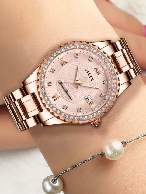 ALIX Women Embellished Dial & Stainless Steel Straps Analogue Watch AL2536_RGRG - Image 5