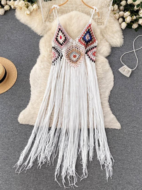 Fabme Self Design Crochet Swimwear Cover Up Top