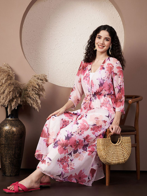 Fbella Women Printed Longline Tie-Up Shrug