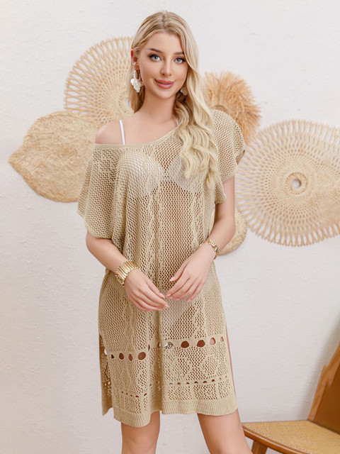 JC Collection Crochet Round Neck Swimwear Coverup Top