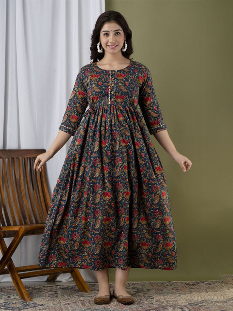 Moda Rapido Floral Printed Round Neck Pure Cotton Maternity A-Line Ethnic Dress