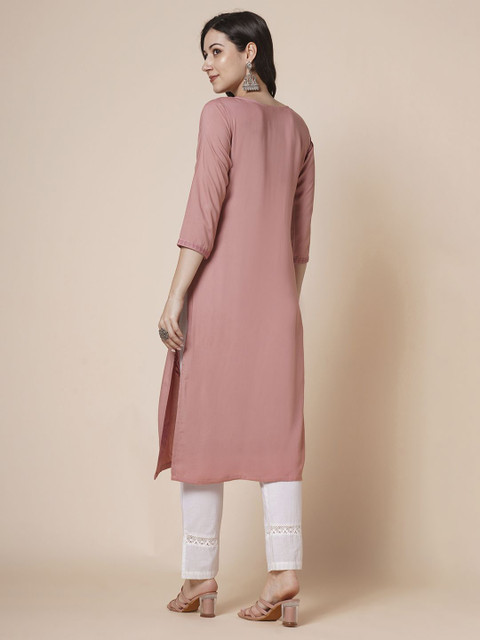 RATAN Women Rayon Chikankari Embroidered Kurta - Image 6