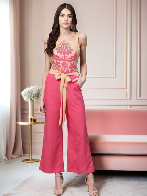 Zima Leto Women Printed Sleeveless Square Neck Basic Jumpsuit