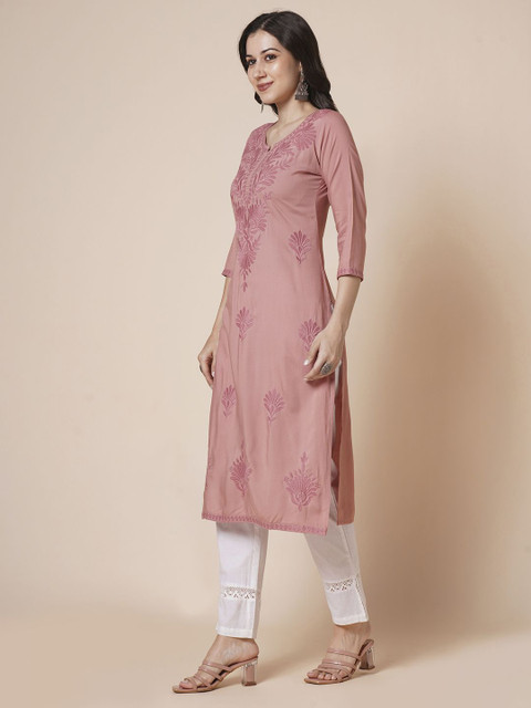 RATAN Women Rayon Chikankari Embroidered Kurta - Image 5