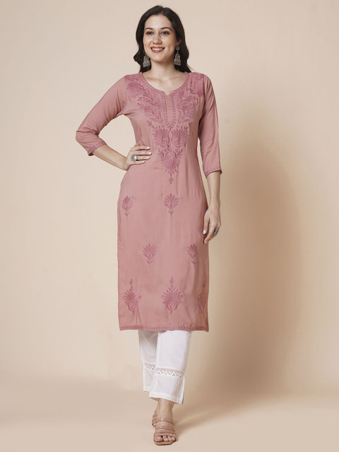 RATAN Women Rayon Chikankari Embroidered Kurta - Image 2