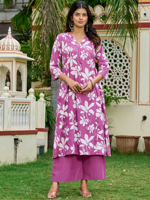 Nayo Printed V Neck Pure Cotton Tunic With Palazzo Co-Ords