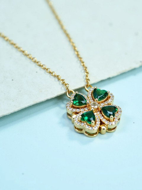 MRIDU ESSENTIALS Stainless Steel Gold-Plated Cubic Zirconia Studded Magnet Heart Necklace