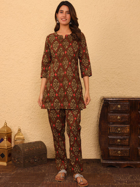 Kwatchi Casual Printed Cotton Tunic & Trousers Co-ords