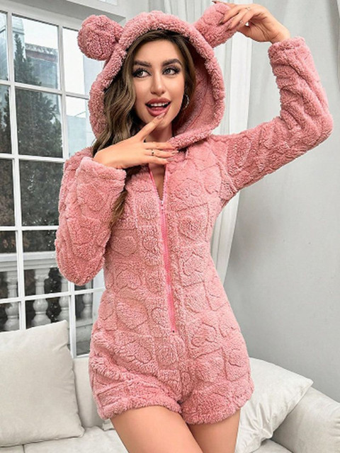 DressBerry Women Hooded Self Design Jumpsuit