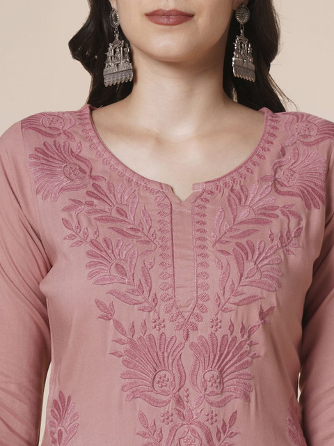 RATAN Women Rayon Chikankari Embroidered Kurta - Image 3