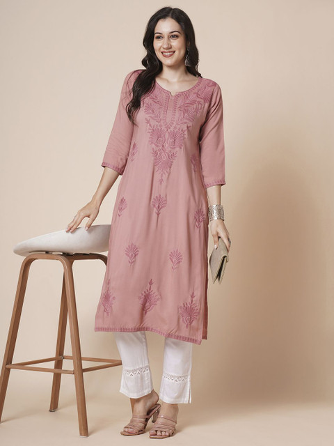 RATAN Women Rayon Chikankari Embroidered Kurta - Image 7