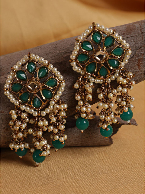 Anouk Gold-Plated Artificial Beads Contemporary Shaped Drop Earrings