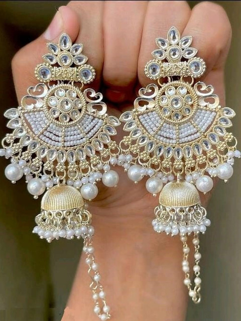 Anouk Gold-Plated Artificial Stones and Beads Dome Shaped Jhumkas