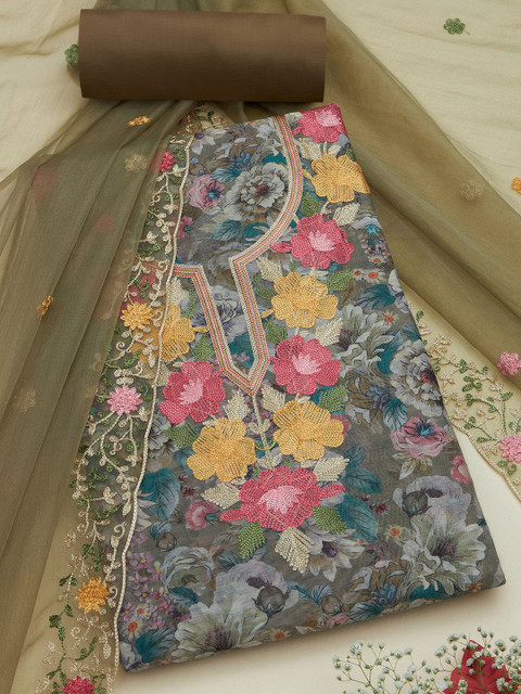 Soch Floral Printed Chanderi Unstitched Dress Material