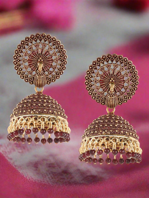 Anouk Rose Gold-Plated Artificial beaded Peacock Shape Jhumkas