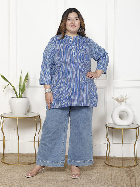 KALINI Women Floral Printed Mandarin Collar Pure Cotton Kurti