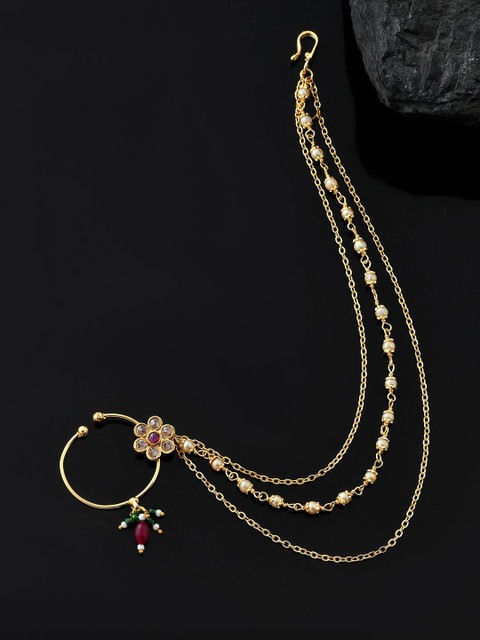 Voylla Gold-Plated Kundan Studded Chained Nosepin