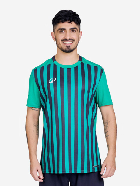 Kipsta By Decathlon Polyester Striped Printed Round Neck Regular Fit Football T-Shirt