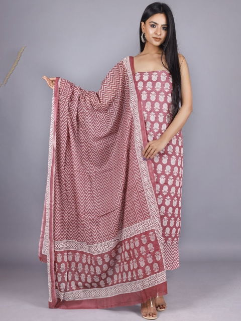 Kwatchi Floral Printed Pure Cotton Unstitched Dress Material