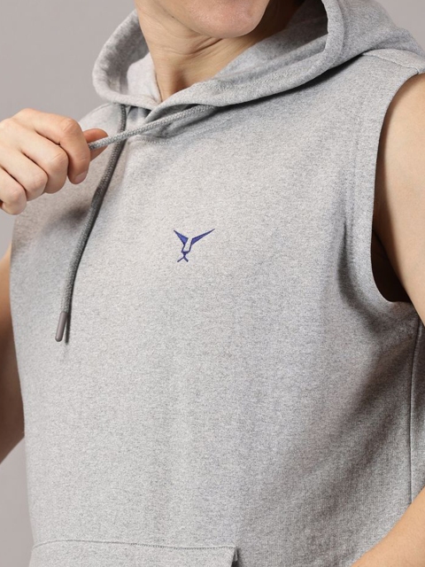 LEON Men Solid Hooded Sleeveless Sweatshirt - Image 2