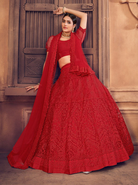 Warthy Ent Embroidered Thread Work Semi-Stitched Lehenga & Unstitched Blouse With Dupatta
