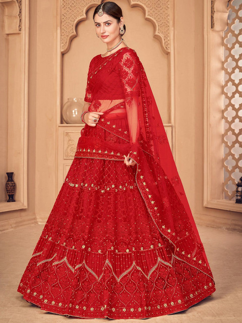 Warthy Ent Embroidered Thread Work Semi-Stitched Lehenga & Unstitched Blouse With Dupatta - Image 4