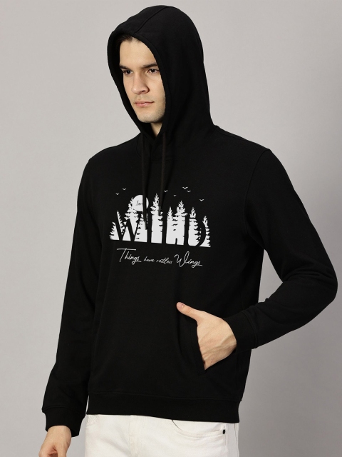 LEON Men Typography Printed Kangaroo Pocket Hooded Regular Pullover Sweatshirt - Image 3