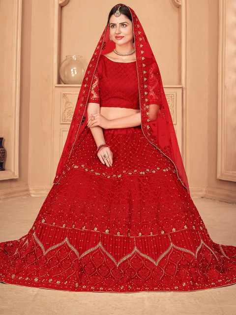 Warthy Ent Embroidered Thread Work Semi-Stitched Lehenga & Unstitched Blouse With Dupatta
