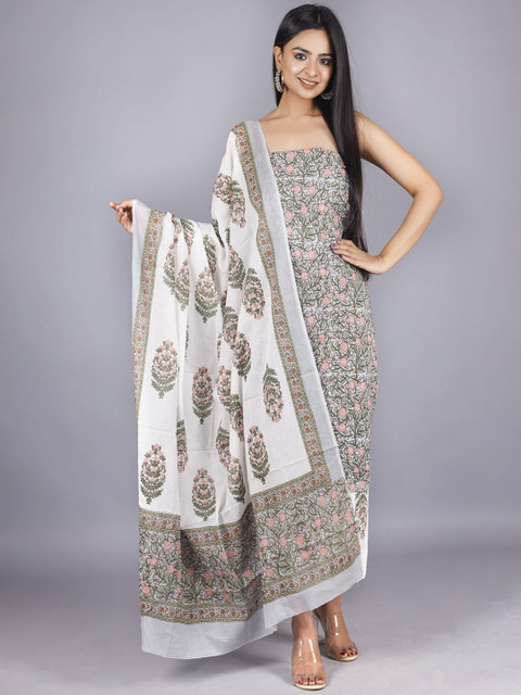 Kwatchi Floral Printed Pure Cotton Unstitched Dress Material