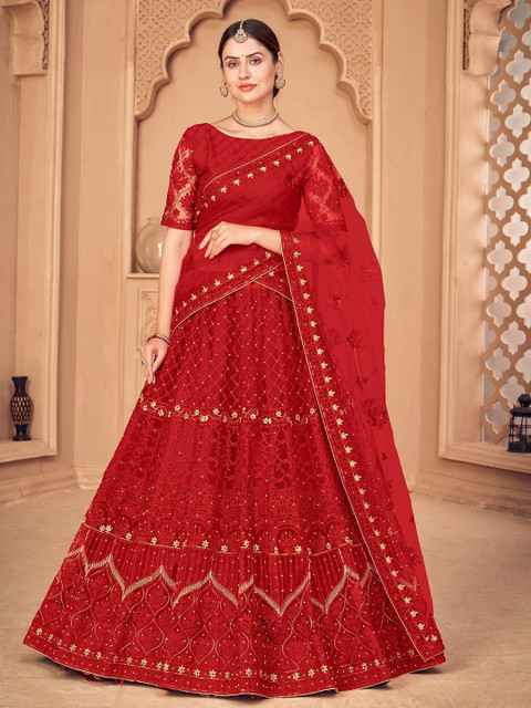 Warthy Ent Embroidered Thread Work Semi-Stitched Lehenga & Unstitched Blouse With Dupatta - Image 2